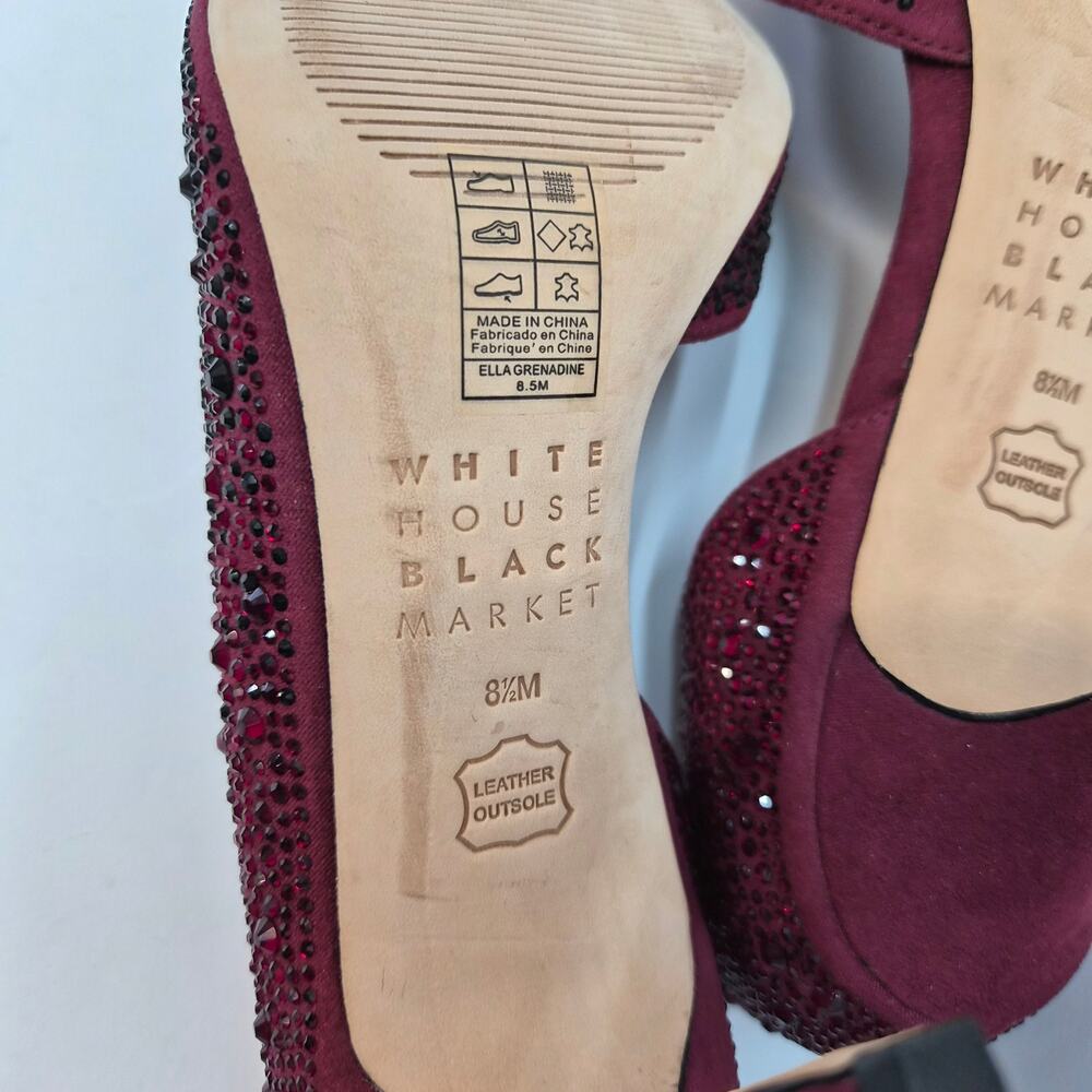 WHBM Ella Grenadine Burgandy Sparkle Heels Black Beading 8.5M Dark Romance Glam - Picture 6 of 8